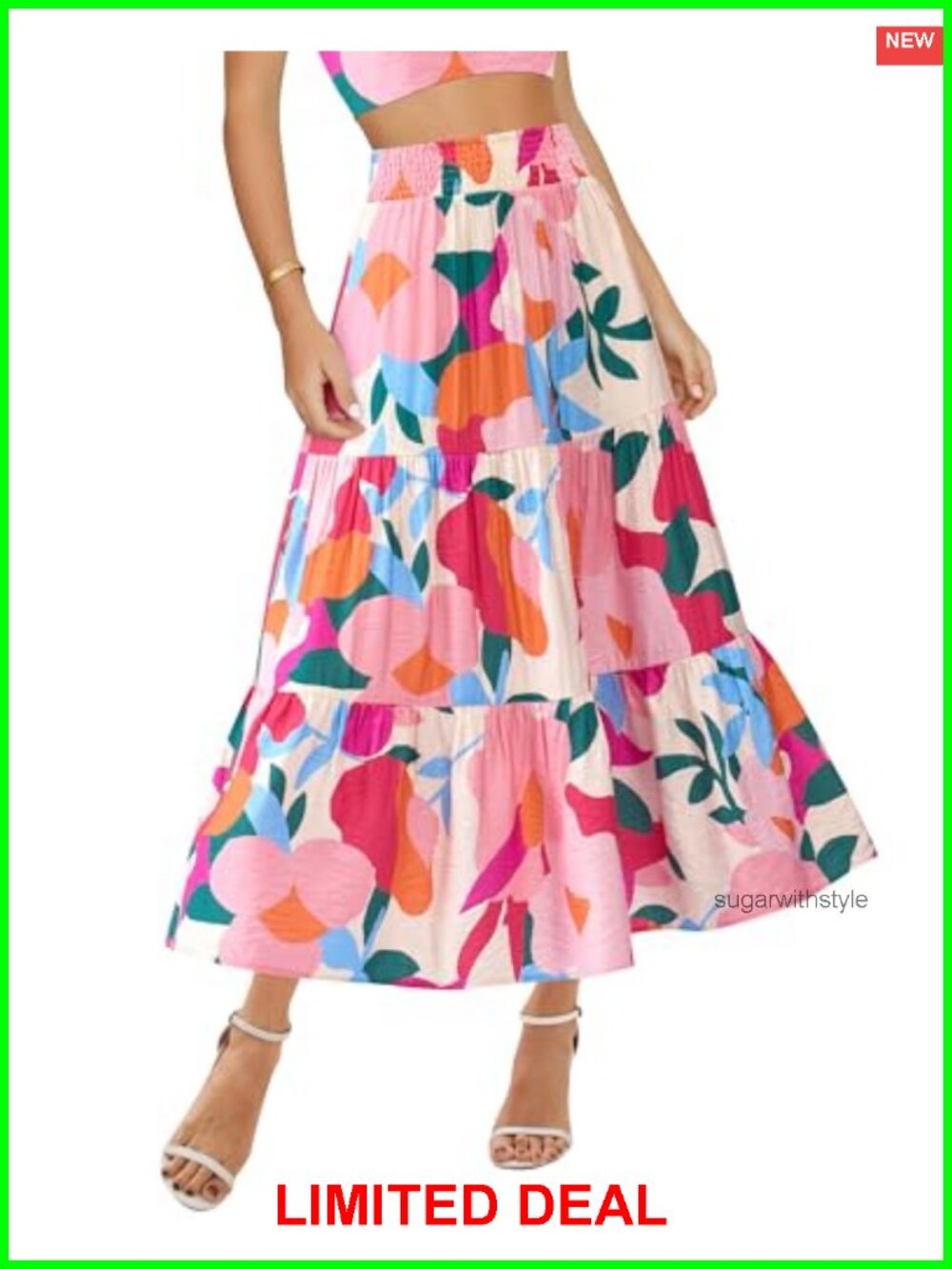 Women's Floral Boho Midi Maxi Skirt with Pockets High Waist A-Line
